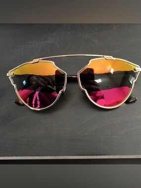 Christian Dior SoReal Gold Tone and Tortoise Frame Pink,Mirrored Lens Sunglasses